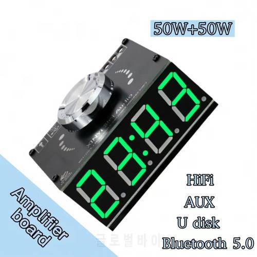 HIFI Stereo Bluetooth 5.0 Digital Power Amplifier Board 50W*2 Audio AMP Module With WIFI Timing Clock AUX USB Speaker