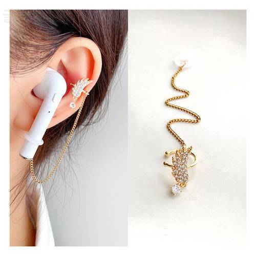 Gold Plated Dangle Earrings Earphone Holder Strap Charm Studs and Cuff Earring Accessories For Airpods Anti-Lost Chain Earrings