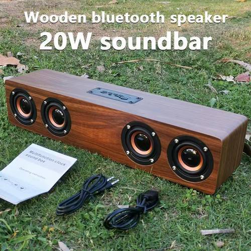 Wooden Bluetooth Speaker Portable Wireless Subwoofer Clock Soundbox Home Computer Echo Wall Soundbar HiFi Stereo TF AUX U Disk