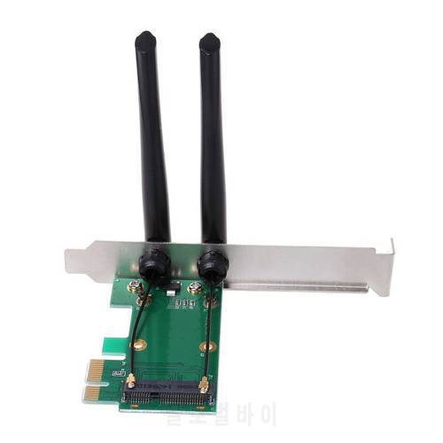 Wireless Card WiFi Mini PCI-E Express to PCI-E Adapter 2 Antenna External PC