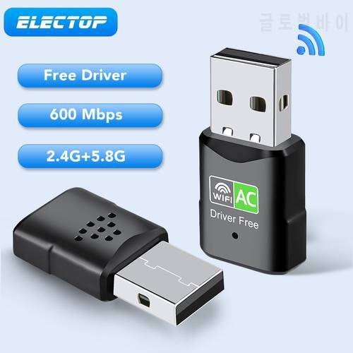 ELECTOP Free Driver USB Wifi Adapter 600Mbps 5.8GHz Dual Band USB Ethernet PC Wireless Network Card Lan Wifi Dongle Receiver