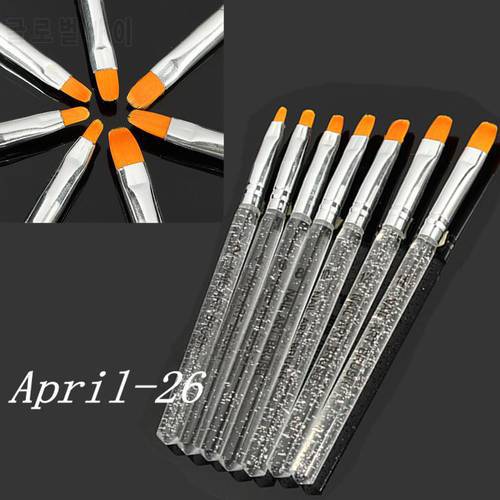 (Silver Color)7Pcs Professional Manicure UV Gel Brush Pen Transparent Acrylic Nail Art Painting Drawing Brush Phototherapy Tools