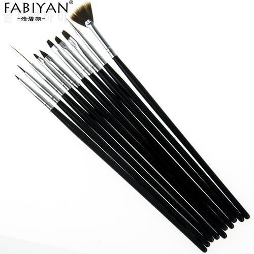 10Pcs/Set Design Acrylic DIY Black Painting Drawing Pen Brush UV Gel Builder Line Fin Fan Nail Art Manicure Tools Polish Salon