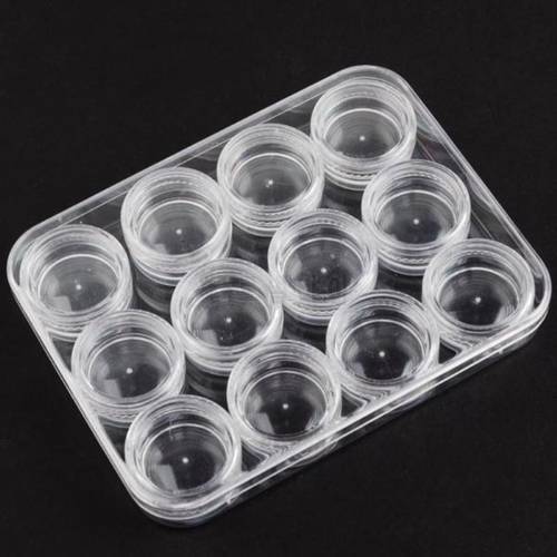 Shellhard New Jewelry Storage Box Cases Clear Plastic with 12 Round Cylindrical Containers Nail Art Tool Storing