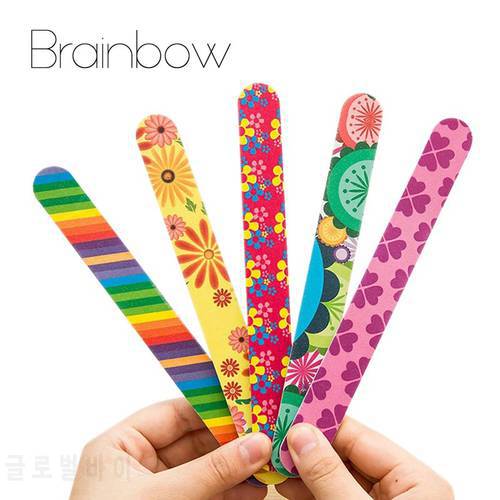 Brainbow 5pc/lot Colorful Sanding Nail File Printed Double Sided Nail Art Manicure Sanding File Buffer Grits 100/180 Nail Tools