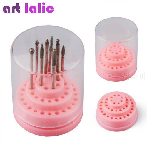 1pc 48 Holes Professional Nail Art Drill Bit Holder Exhibition Stand Displayer Nail Manicure Tool Acrylic Cover Box