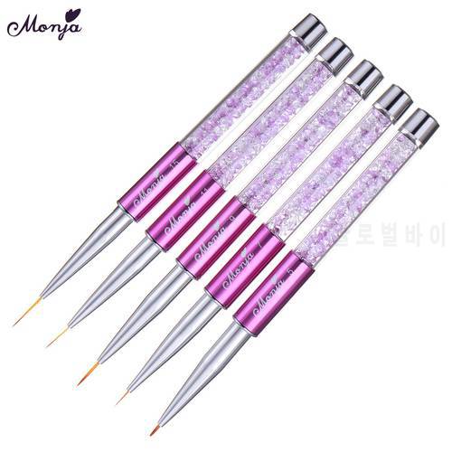 Monja 5/7/9/11/15mm Nail Art Rhinestone Acrylic Liner Brush French Lines Stripes Flower Grid Painting Drawing Pen Manicure Tools
