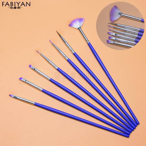 7Pcs Nail Art Polish Gel UV Tips Brushes For Manicure Dotting Painting Drawing Pen Fan Sector Line Decoration Tools Set