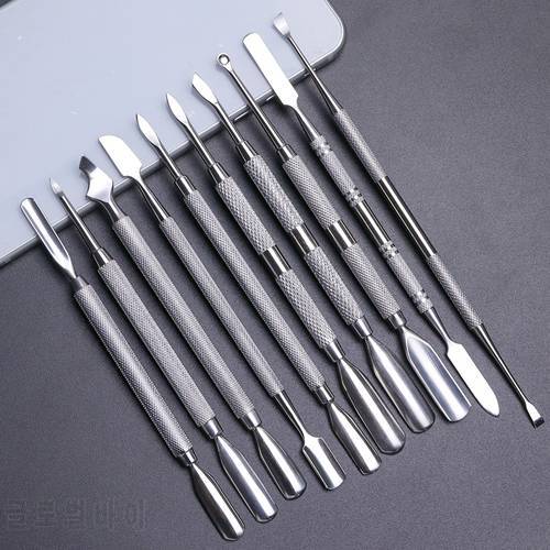 10 Style Stainless Steel Cuticle Remover Double Head Pusher Finger Dead Skin Push Nail Art Pedicure Manicure Care Tool TR34-43