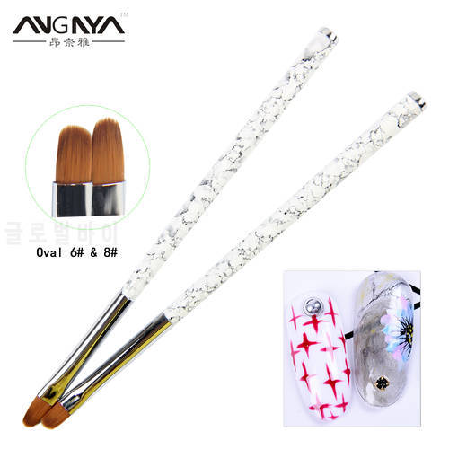 ANGNYA 2Pcs Nail Art Brush Draw Painting Phototherap Pen Marble Builder Oval 68 UV Gel Polish Tips Acrylic Design Manicure