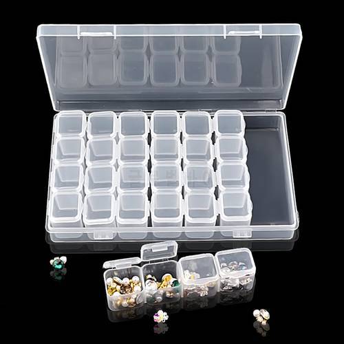 28 Slots Transparent Plastic Nail Art Storage Box Display Case Organizer Holder For Rhinestone Beads Cosmetic Jewelry Decoration