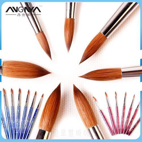 ANGNYA New 1pcs 681012141618 Kolinsky Sable Brush Acrylic Nail Art Brush Nail Art Brush Pink Metal Crystal Acrylic Salon