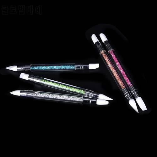 New 2 Ways Dual Silicone Heads Rhinestone Nail Art Brush Carving Emboss Shaping Hollow Sculpture Dotting Pen Manicure Tool