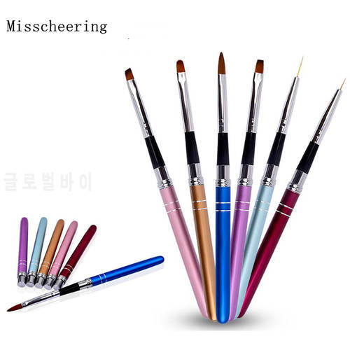 1 pcs New 6 Colors Metal Handle Nail Art Brush Pen UV Gel Polish Design Carving Powder 3d Painting Liner DIY Manicure Tools
