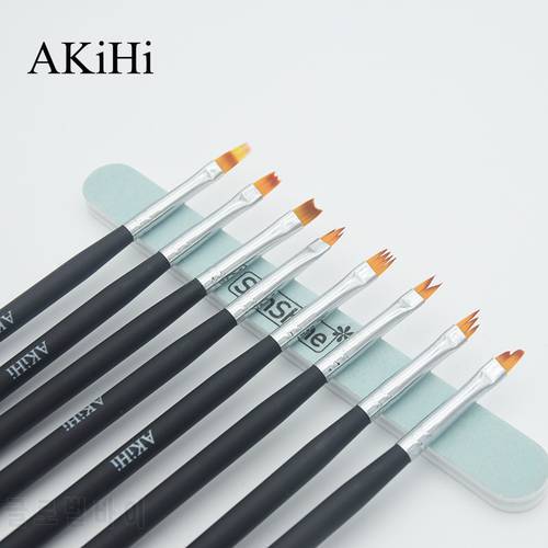 AKiHi Moon shaped Brushes with Cap UV Gel French Pen Gradient Polish Nail Flower Painting Drawing Arts Design