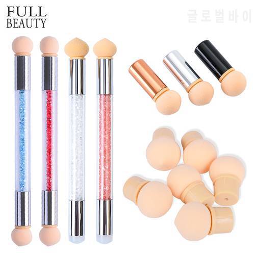1 Set Gradient Glitter Powder Nail Brush Sponge Double Head Dotting Pen for Colorful Gel Painting Brush Manicure Tool CH928