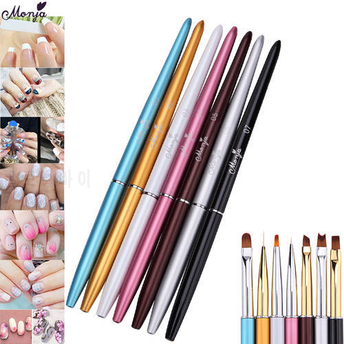 Monja Nail Art French Stripe Lines Liner Painting Brush Metal Handle Acrylic UV GEL Extension Builder Image Drawing Pen