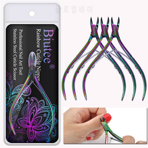 Biutee 1PC Nail Cuticle Nippers Scissors Rainbow Cuticle Scissors Dead Skin Remover Manicure Nail Art Tool Stainless Steel Tool
