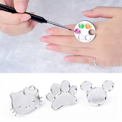 1pcs Sliver Polish Palette Cute Cat Cartoon Nail Tools New Manicure Set Ring Palette For Stainless Steel Nail Art Equipment