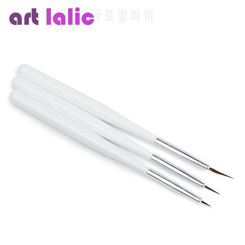 3 PCS Acrylic French Nail Art Liner Brushes White/Silver Drawing Painting Dotting Pen Manicure Tools