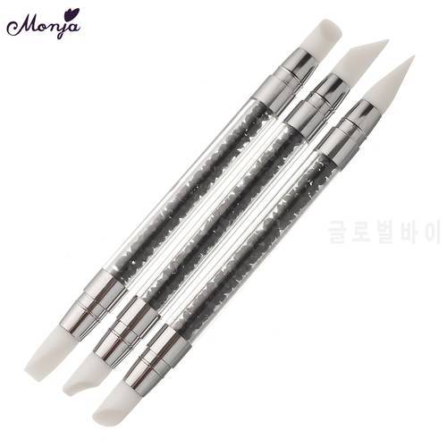 Monja 7 Types Dual-head Nail Art Silicone UV Gel DIY Carving Shaping Sculpture Emboss Dotting Pen Manicure Tools