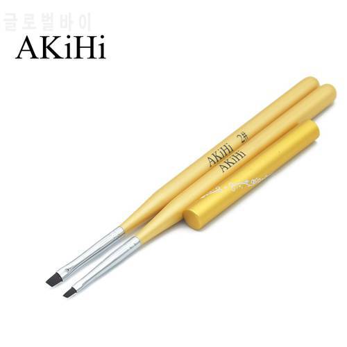 AKiHi 2Pcs/set Golden Handle Angular Flat Brushes Nail Art 3D Design Painting Drawing Pen Polish Gel UV Manicure