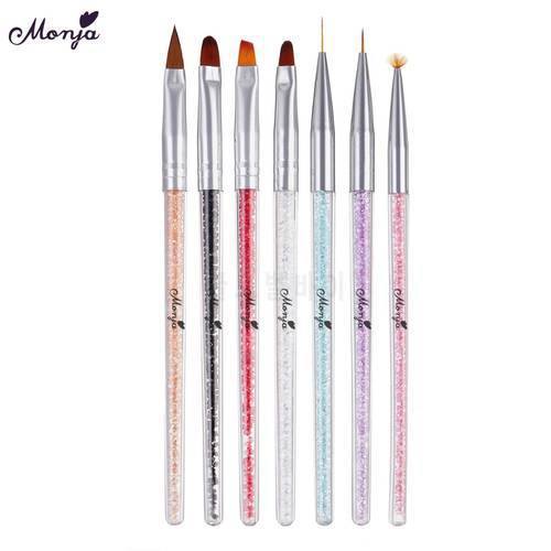 Monja Nail Art Line Flower Painting Coating Shaping Flat Fan Angle Brush Acrylic UV GEL Extension Builder Drawing Pen