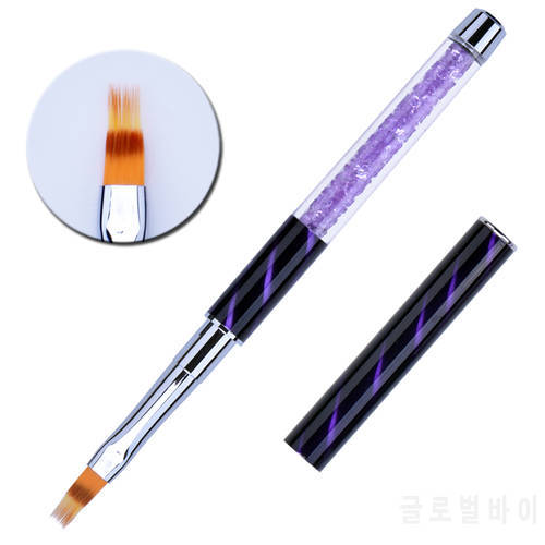 UV Pincel Gel Nails Ombre Brush Manicure Material Purple Rhinestone Handle Nylon Hair Professional Metal Nail Art Brush Tools