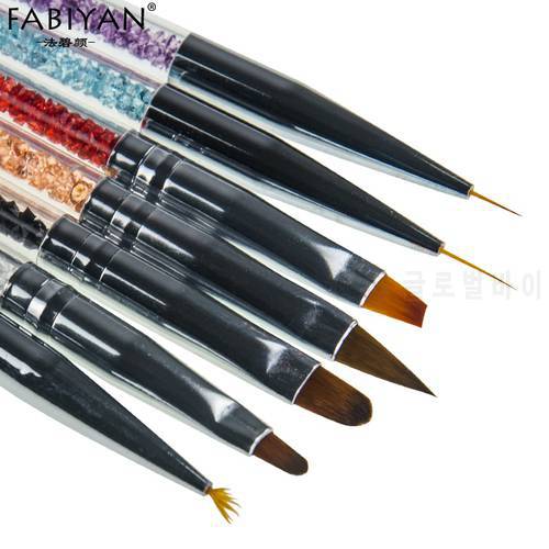 7pcs/set Nail Art Brush Painting Drawing Pen Builder Fan Flat Gradient Line Round Acrylic Gel Crystal Tips Design Manicure Tools