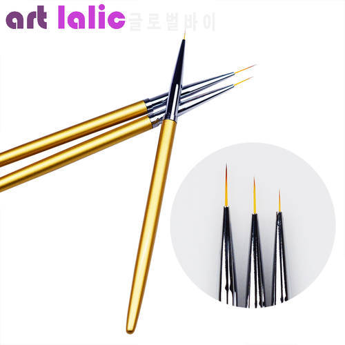 3Pcs Nail Art 5/7/11mm Gold Metal Liner Brushes For Manicure Flower Grid Stripe Wide Line Star Geometry Drawing Painting Pen Kit