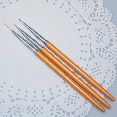 3Pcs/Set Nail Art Liner Painting Pen Brush Metal Gold Gel UV Polish Tips Flower 3D Design Manicure Pedicure Drawing DIY Tool Kit