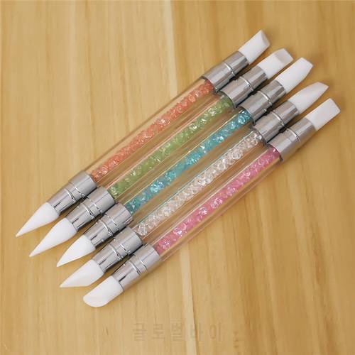 1PCs 2 Ways Dual Silicone Heads Nail Art Sculpture Pen Rhinestone Acrylic Handle for Emboss Carving Craft Polish Manicure Tool