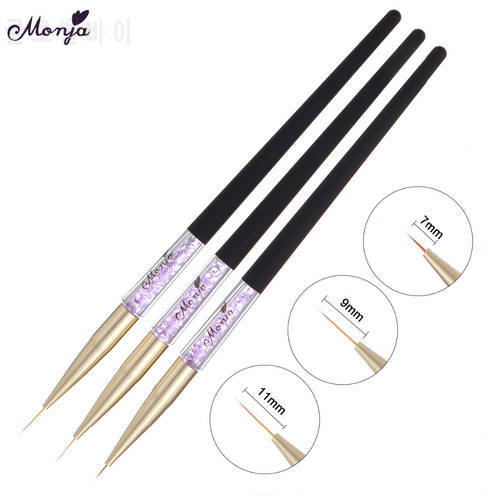 Monja 3pcs/set Nail Art Line Liner Brush Wooden Handle French Lines Stripe Flower Painting Drawing Pen Home DIY Manicure Tool