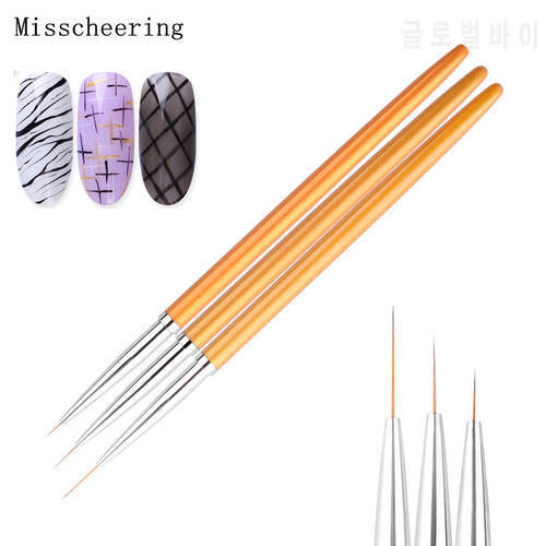 3Pcs/Set Professional Gold Metal Handle Nail Art Brush 3d Nail Tips Liner Drawing Painting Pen UV Gel Manicure Brushes Tool Kit