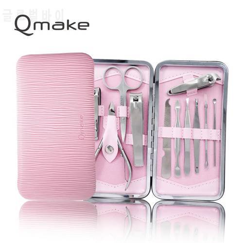 Qmake 11 PCS set of Nail Manicure Tools Nails toe Clipper Scissors Tweezer pedicure kit professional quality Case for travel