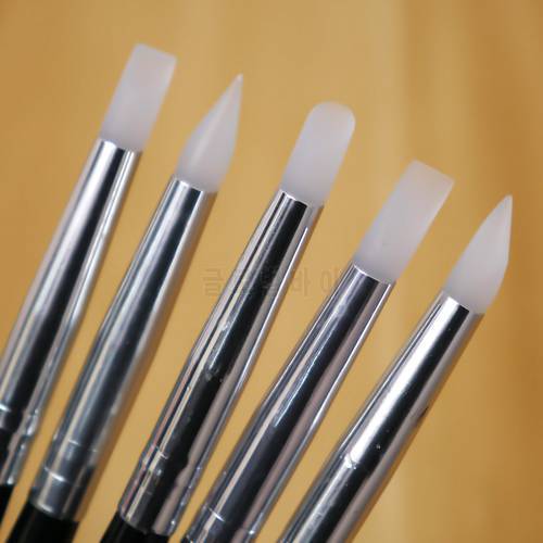 5Pcs/Set Nail Art Carving Carving Pen Kit Silicone Head Black Wooden Handle Painting Brushes For 3D Effect Shaping Drawing Tools
