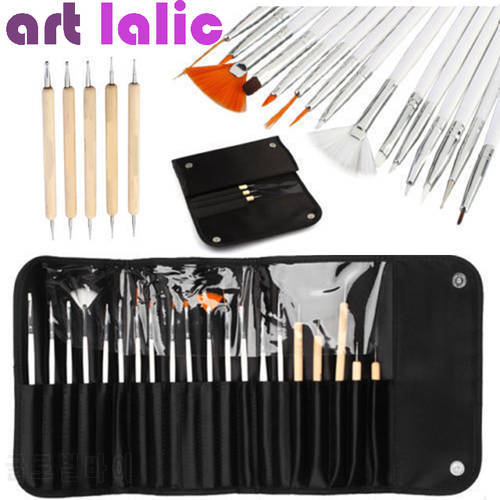 20 Pcs/Set Nail Art Decorations Brush Tools Professional Painting Pen for False Nail Tips UV Nail Gel Polish + Pouch Bag