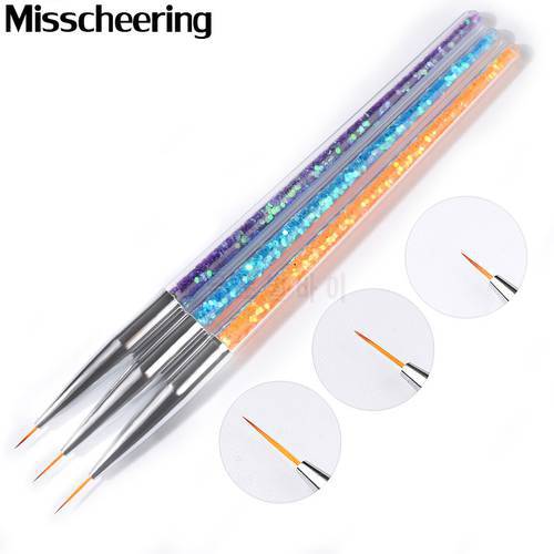 3Pcs Sequins Nail Art Brush Drawing Painting Carving Pen Design Manicure Tools 7/9/11mm Acrylic Liner UV Gel Decoration Tools