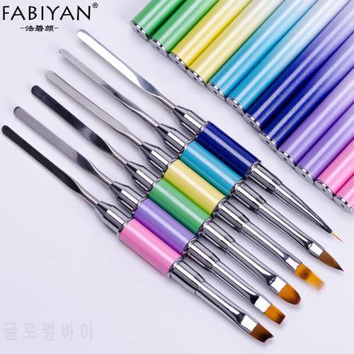 Dual-end Nail Art Brush Spatula Stick Painting Drawing Metal French Pen Gradient Flat Liner Round Makeup Mixing Foundation Tools
