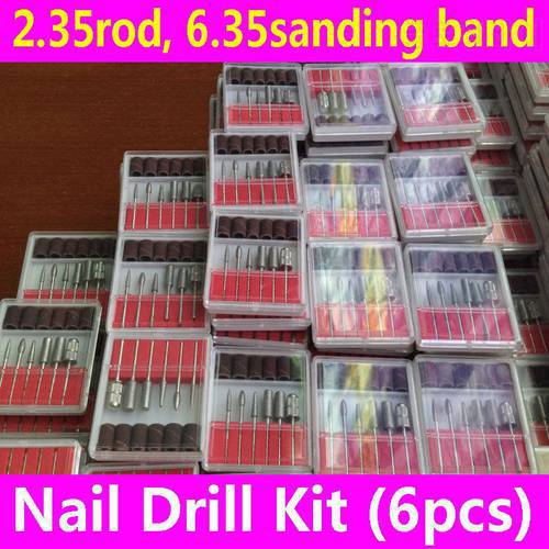 6pcs Nail Drill Bits Kit for Professional Electric Filing Machine Pedicure Manicure Tools 2.35 rod 6.35mm sanding band file set