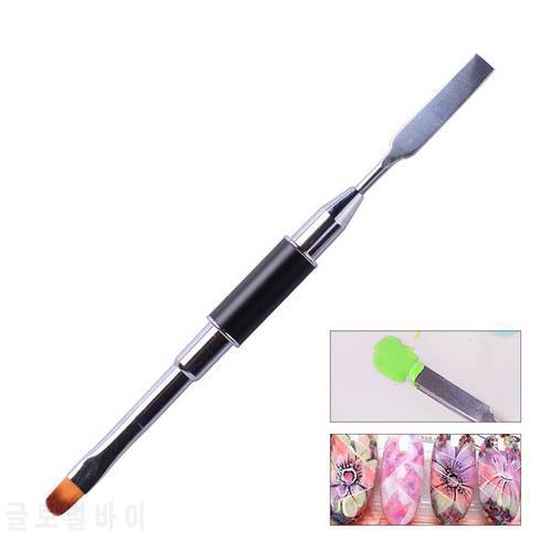 1PCS Dual-ended Builder Poly UV Gel Nail Brush Nylon Hair Flat Pusher For Nail Tips Extension Gel Tips Building Carving Pen