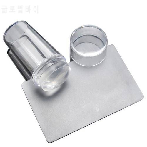 Clear Jelly Silicone Nail Art Stamper Scraper With Cap Transparent Stamping Polish Transfer Templates Tools Manicure