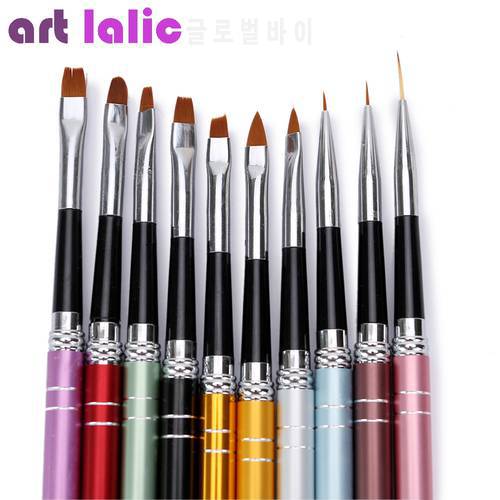 10Pcs/Lot Nail Art Brush Set 10 Colors Different Sizes Copper Handle Design Polish Nylon UV Gel Painting Nail Brushes