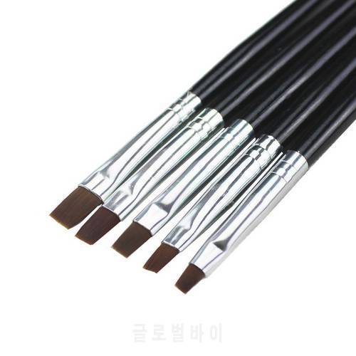 5Pcs Black Nail Art Flat Brush Set UV Gel Polish Tips Flat Head Design Painting Drawing Building Extending Pro Manicure Pen Kits
