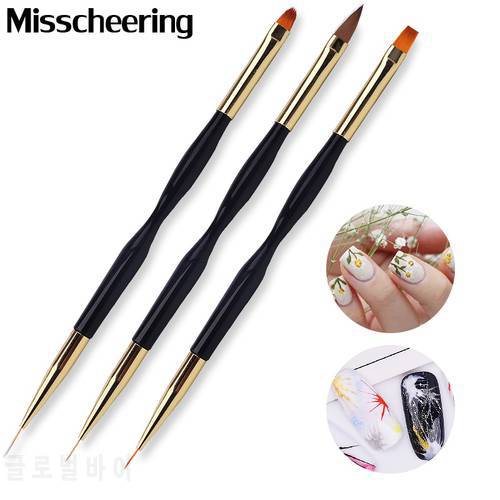 Dual-End Line Drawing Nail Art Brush Gold Black Handle UV Gel Brushes for DIY Nails 3d Carving Liner Painting Pen Manicure Tools