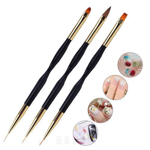 Double-Ended Nail Art Brush Painting Drawing Liner Pen Flat Round Crystal Extension Acrylic Carving Flower Manicure Tool
