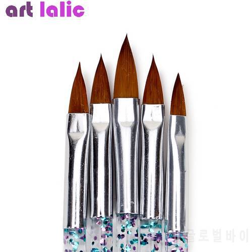 5Pcs Nail Art Brush Tools Set Crystal Handle Acrylic UV Gel Glitter Drawing Painting Carving Flower Pens