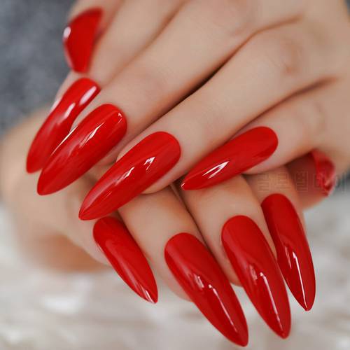 Classical Chinese Red Fake Nails Extreme Long Glossy Sugar Nails for Fingers gel DIY Manticure Tips Party Nail 24