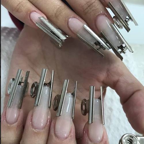 6Pcs/set Stainless Steel C Curve Nail Pinching Tool Acrylic Nail Pincher Clips For Fiberglass Manicure Accessories