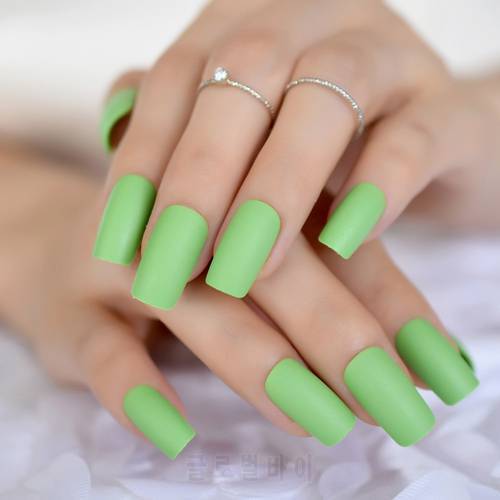 Frosted Instant Fake Nails Matte Green Square Nails Art DIY Tips Ladies Slim Medium-long Designed Artifical Nail Tips Choose